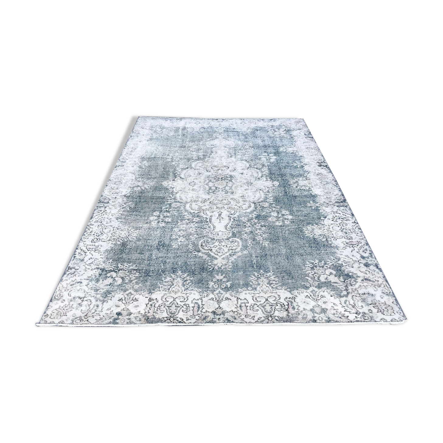 Beige Blue Green Faded oushak Rug