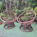 Pair of vintage rattan swivel armchairs