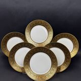 6 assiettes Limoges F Legrand décor noir et or fin