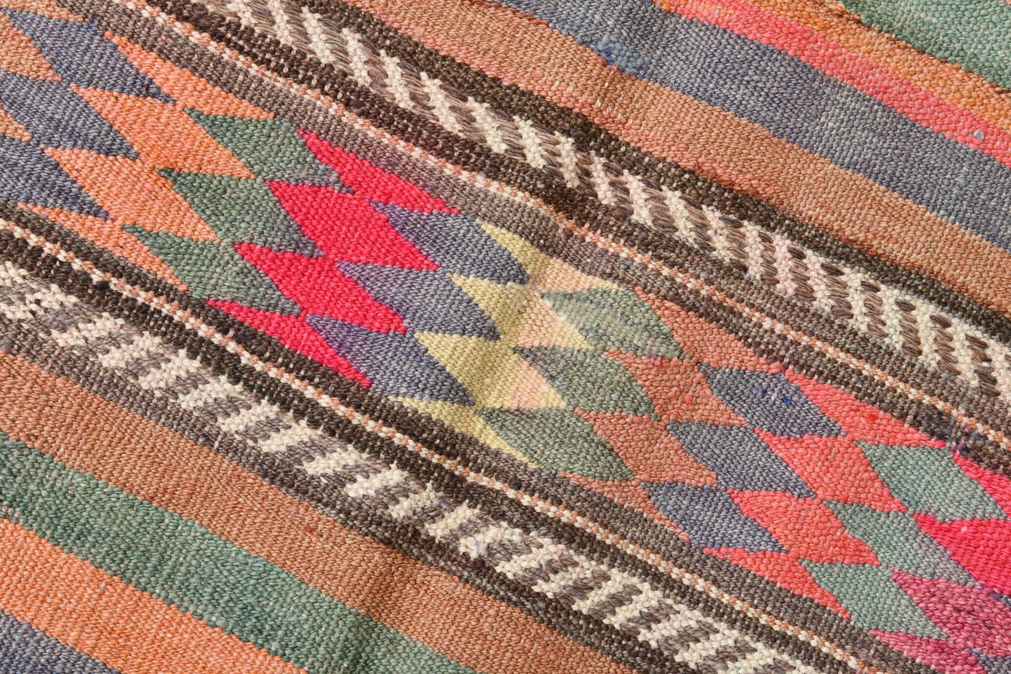 5x8 Orange Blue Striped Turkish Vintage Kilim Rug 170x245Cm