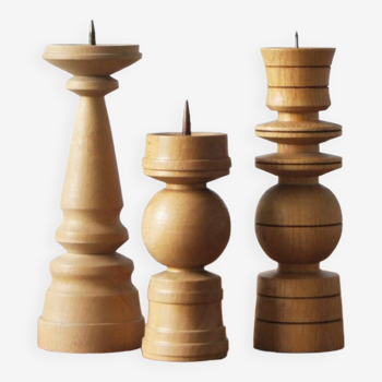 Scandinavian Wooden Candleholders, Set of 3