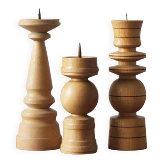 Scandinavian Wooden Candleholders, Set of 3