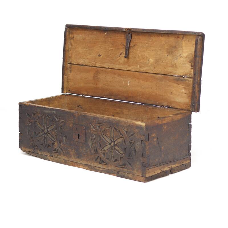 Antique 18th Century Spanish Folk Art Carved Chest
