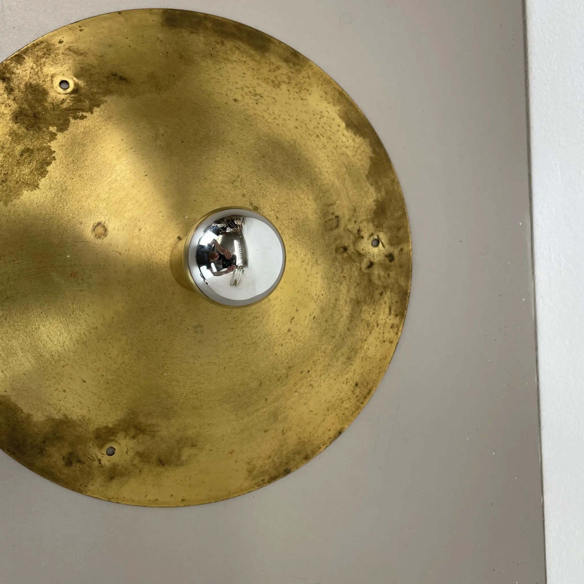 Wall-Ceiling Lamp made of Unique Brass in the Style of Gino Sarfatti, Flush Mount Lighting Italy 1950s