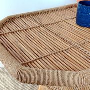 Vintage coffee table with woven rope in bamboo style Audoux Minet/1970s