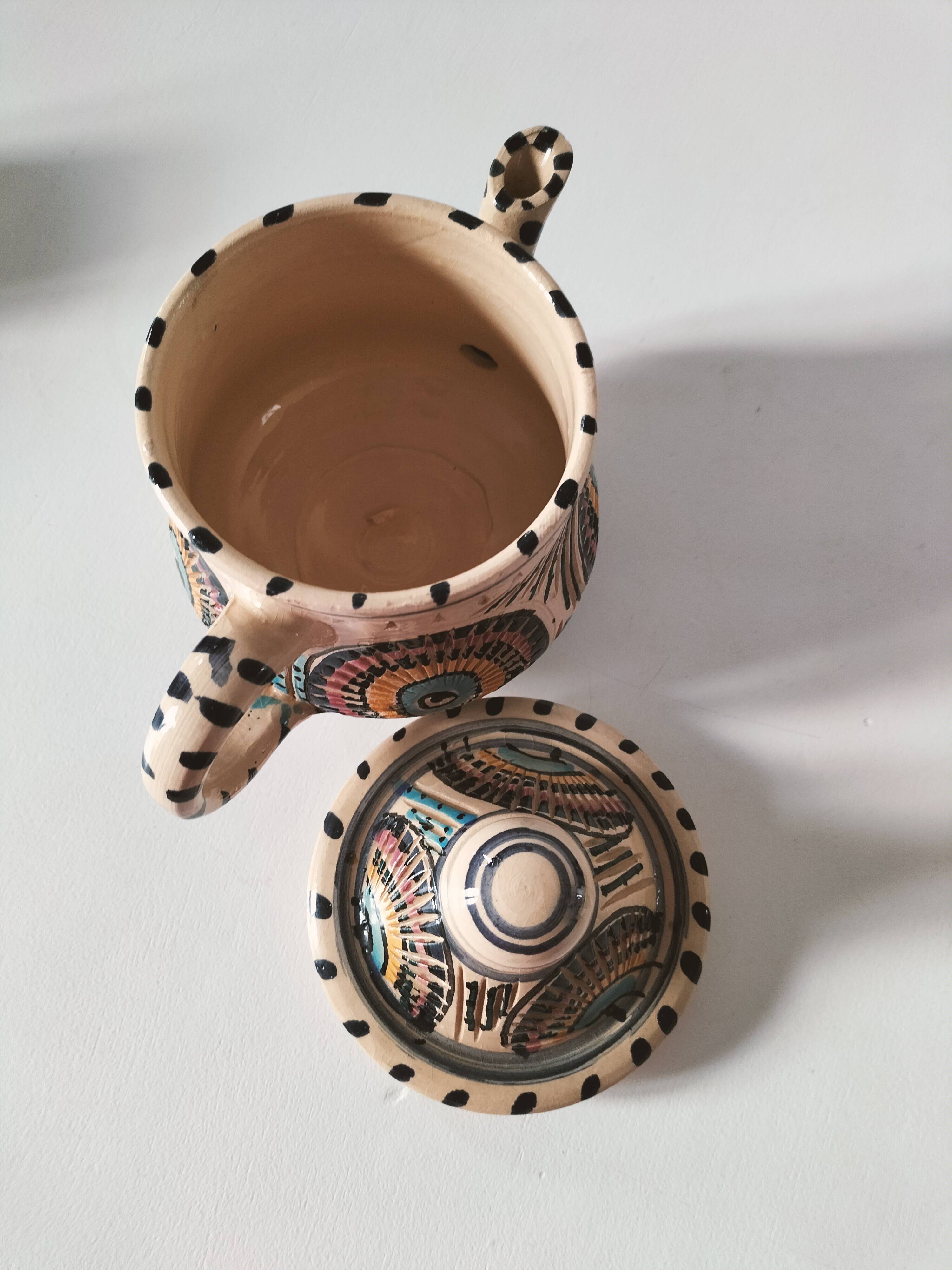Vintage Moroccan tea set, teapot and 6 cups and saucers