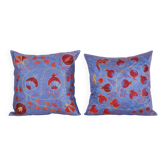 Lot de 2 housses de coussin brodées vintage 43x43 cm