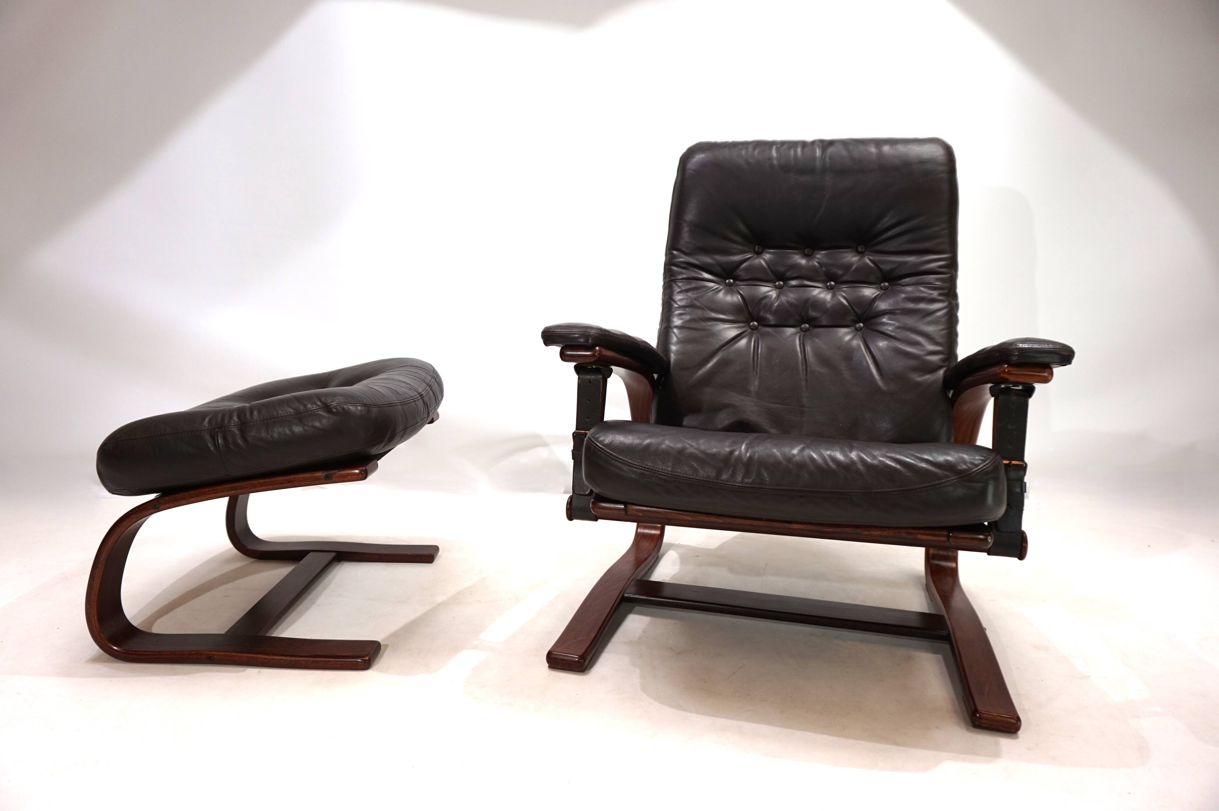 Westnofa Panter Leather Lounge Chair with Ottoman by Arnt Lande, 1970s