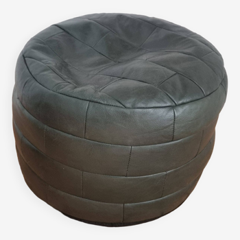 Bottle green leather pouf