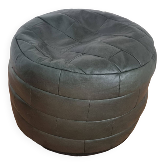 Bottle green leather pouf