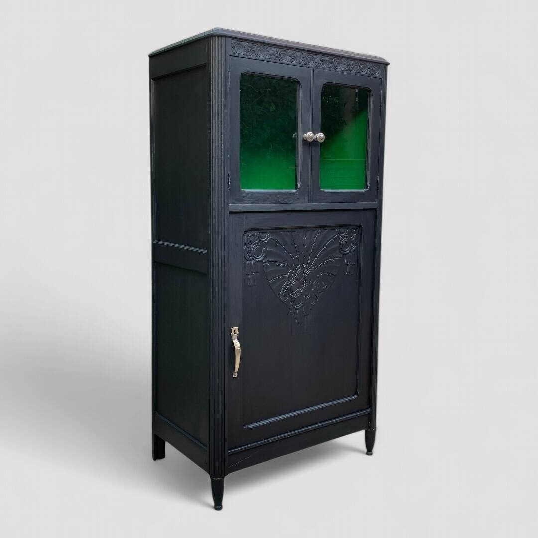 Parisian buffet with black glass front, Art Deco style, 1930