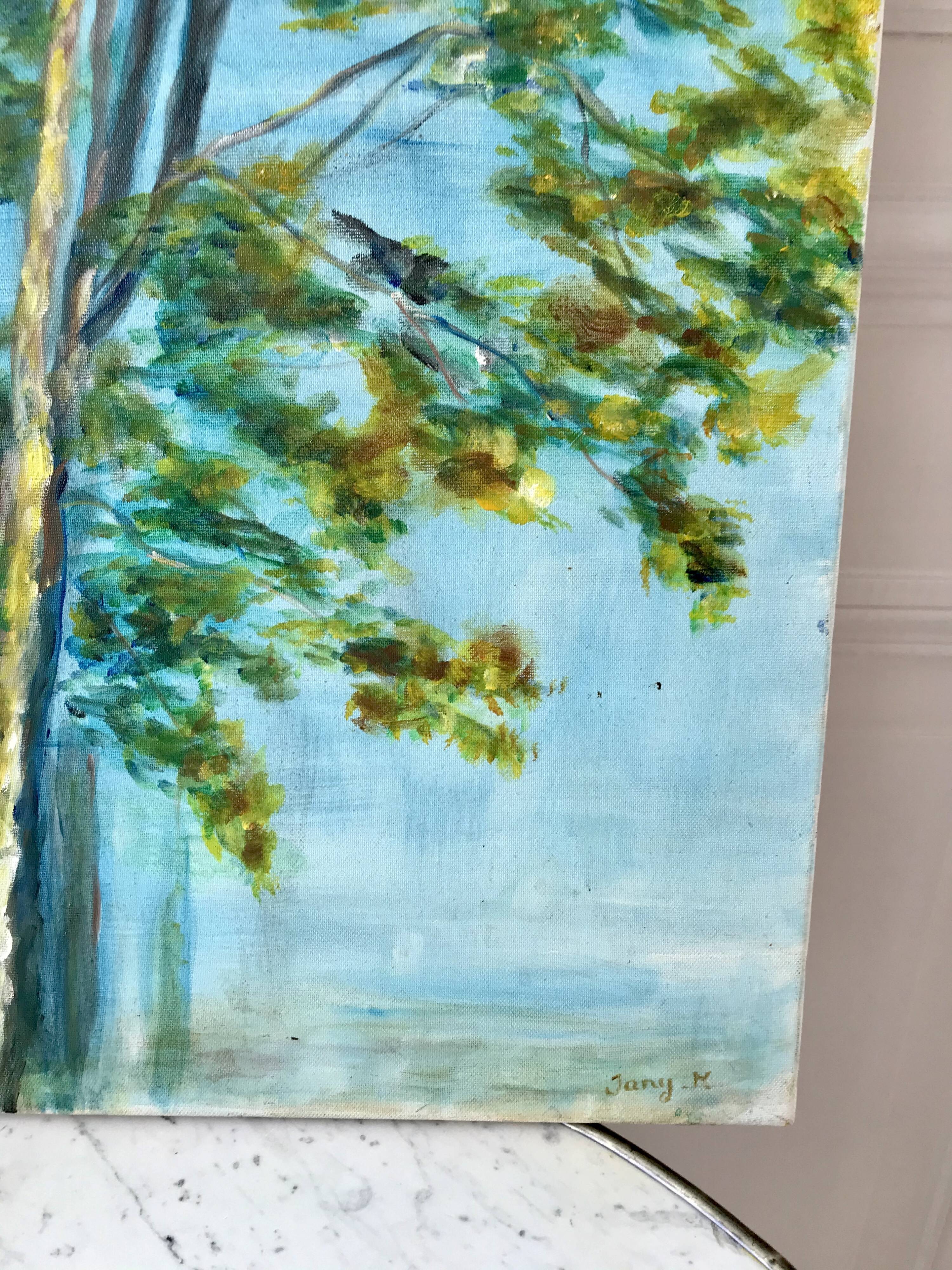 Tableau huile sur toile paysage arbre signé vintage