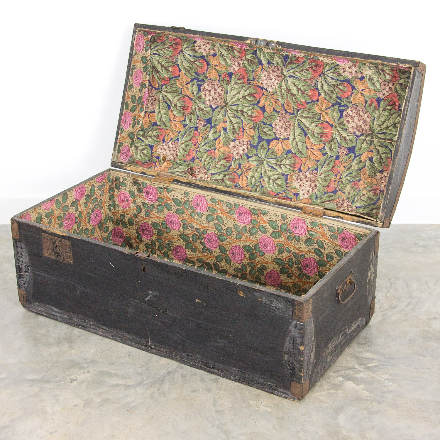 Black vintage wooden trunk