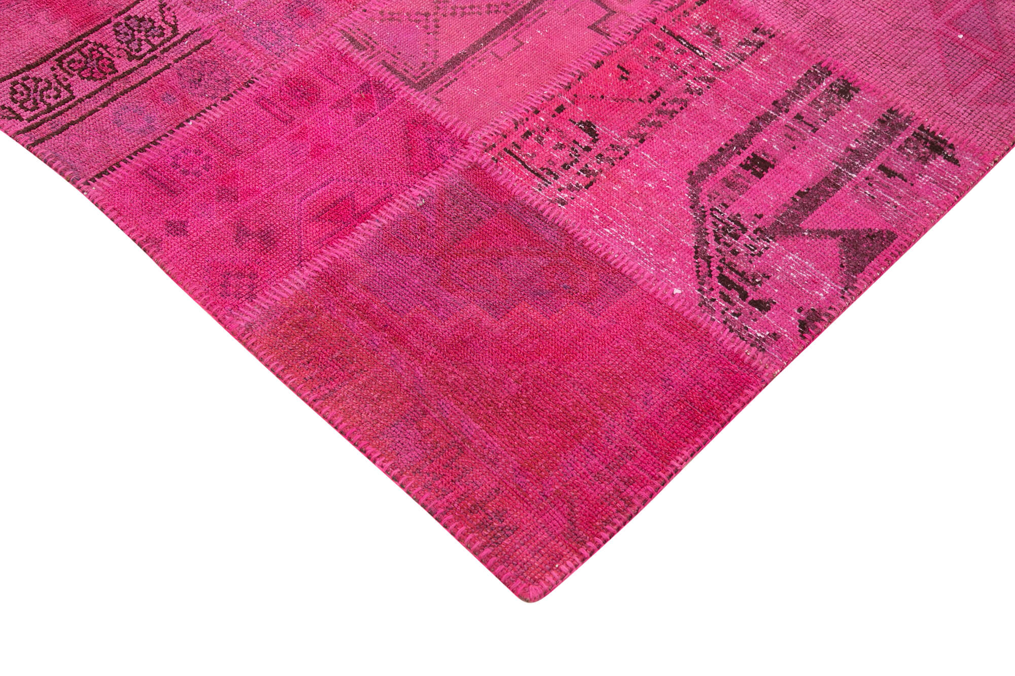 Handwoven anatolian contemporary 203 cm x 302 cm pink patchwork carpet