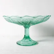 Pressed Glass Pedestal Bowl / Vintage Georgia Green Fruit Bowl / Ukraine /