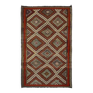 Grand Kilim Turc Usak Vintage 200x327 cm Géométrique Tissé Main