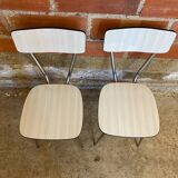 Pair of antique chrome metal chairs + white formica seat & back