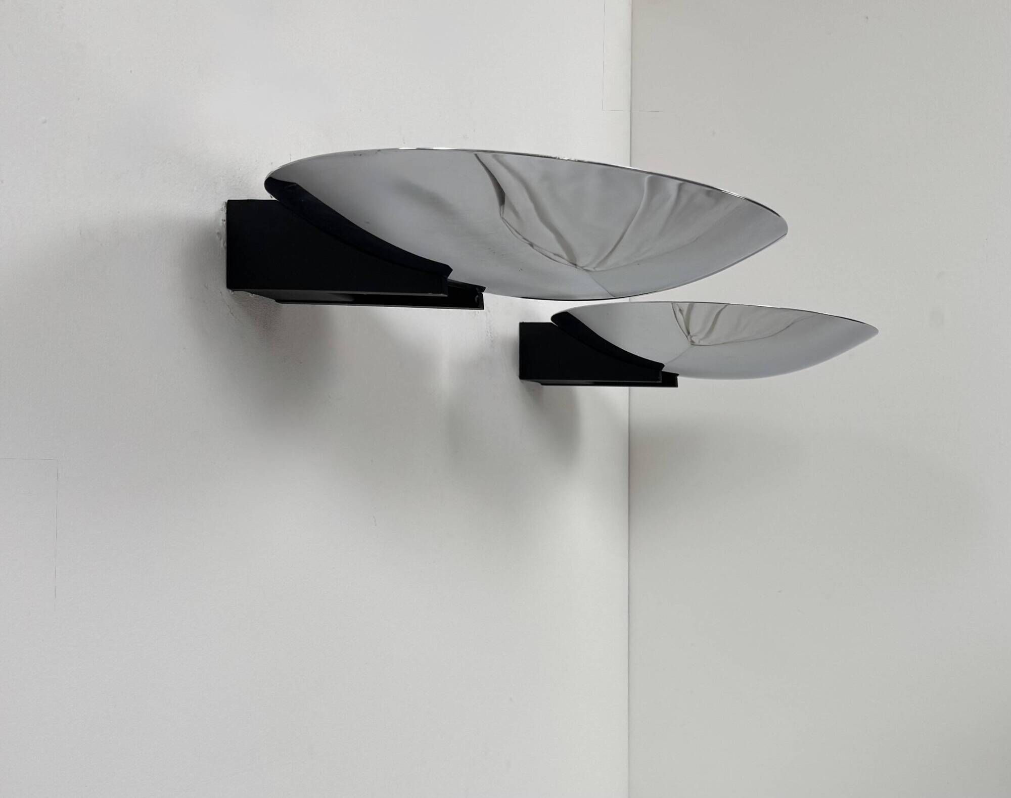 Vintage Disderot wall sconces, chrome and black, France, 1980.