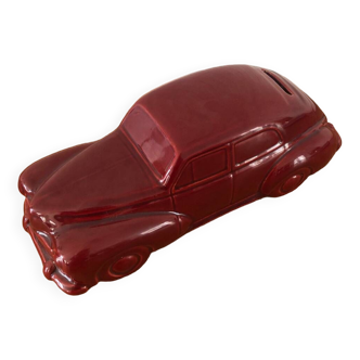 Ceramic piggy bank model Peugeot 203 burgundy year 1960 Longwy France