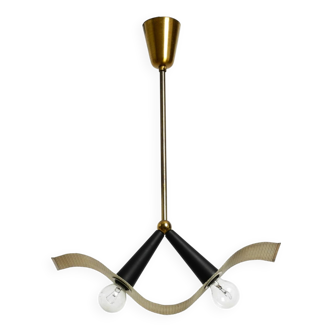 Mid Century brass ceiling lamp with a curved perforated sheet lampshade