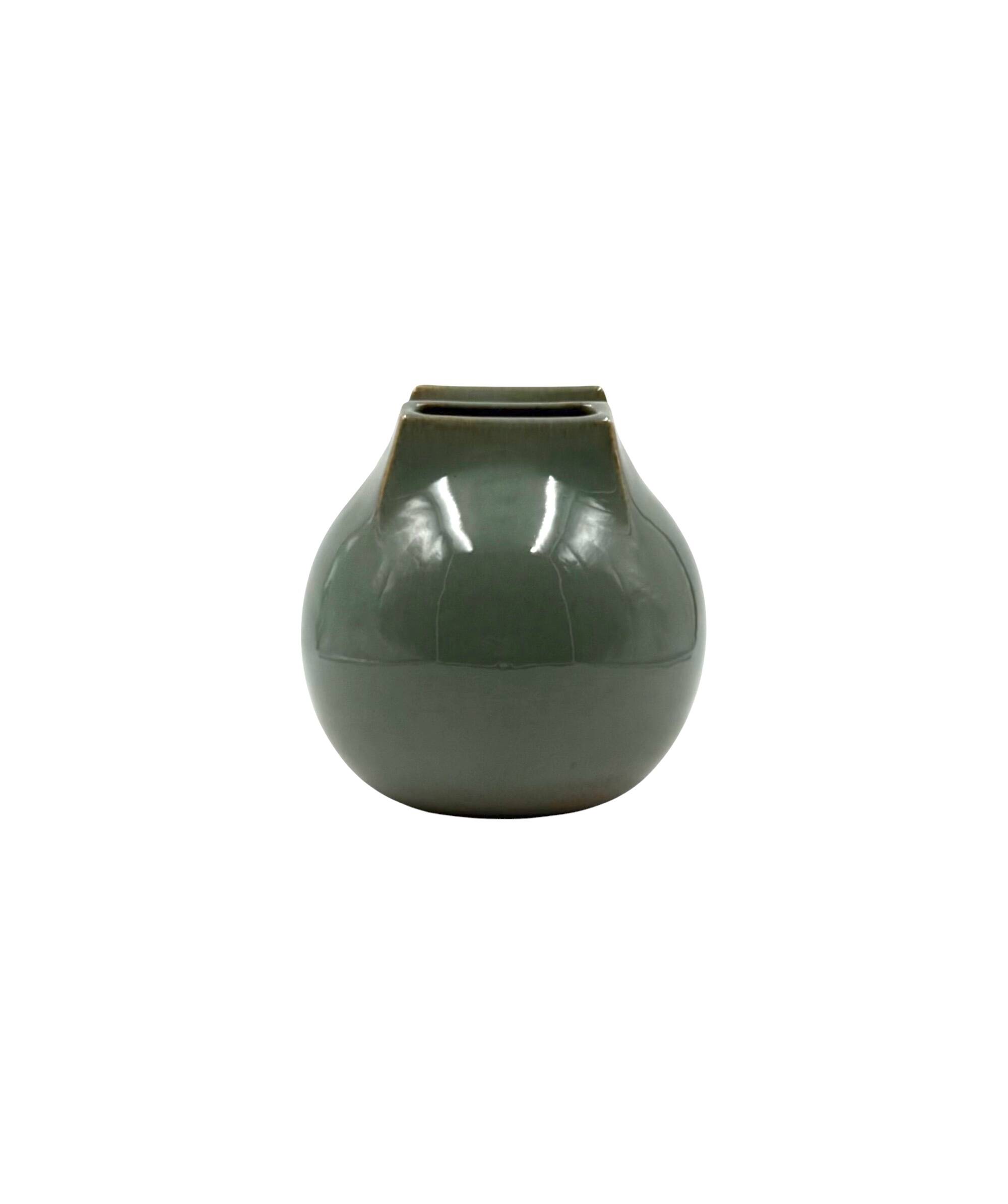 Mid-century Modern green spherical gres vase, Franco Bucci Italy ca. 1970