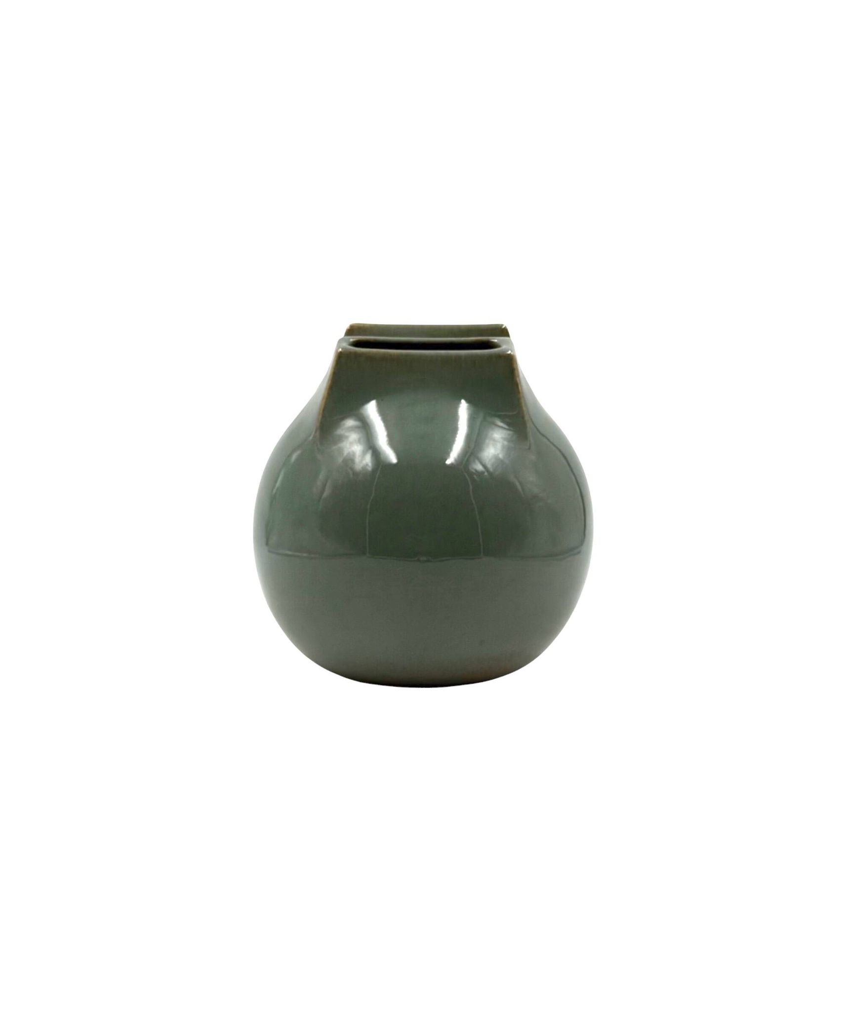 Mid-century Modern green spherical gres vase, Franco Bucci Italy ca. 1970