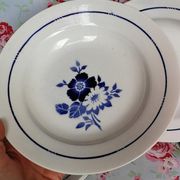 6 old blue flowers with stencil hollow plates