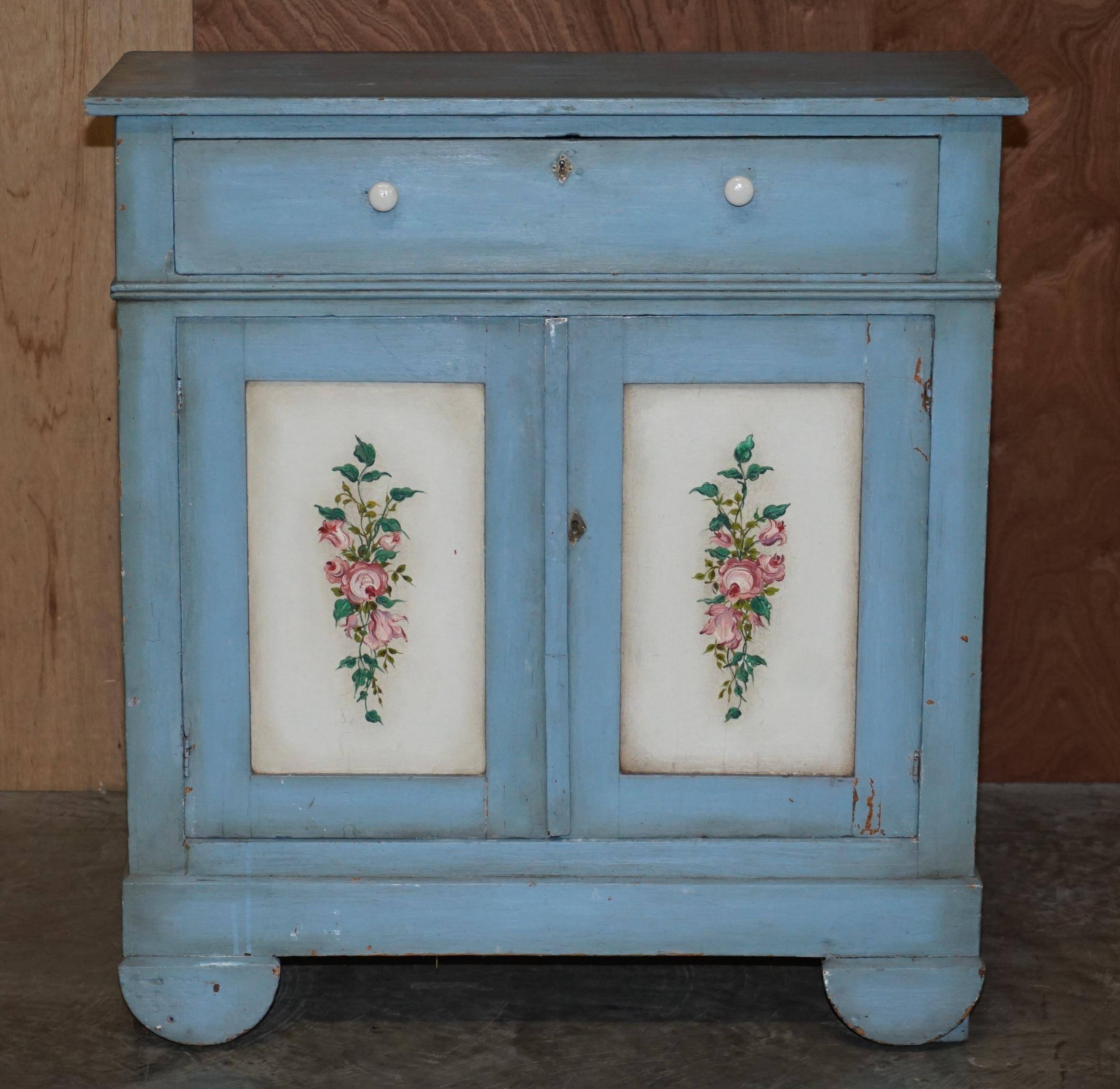 Buffet de cuisine en pin peint à la main, antique français vers 1880