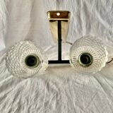 Pair of wall sconces in gilded brass and textured glass