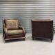 Pair of vintage cognac leather armchairs & solid wood – club/lounge style