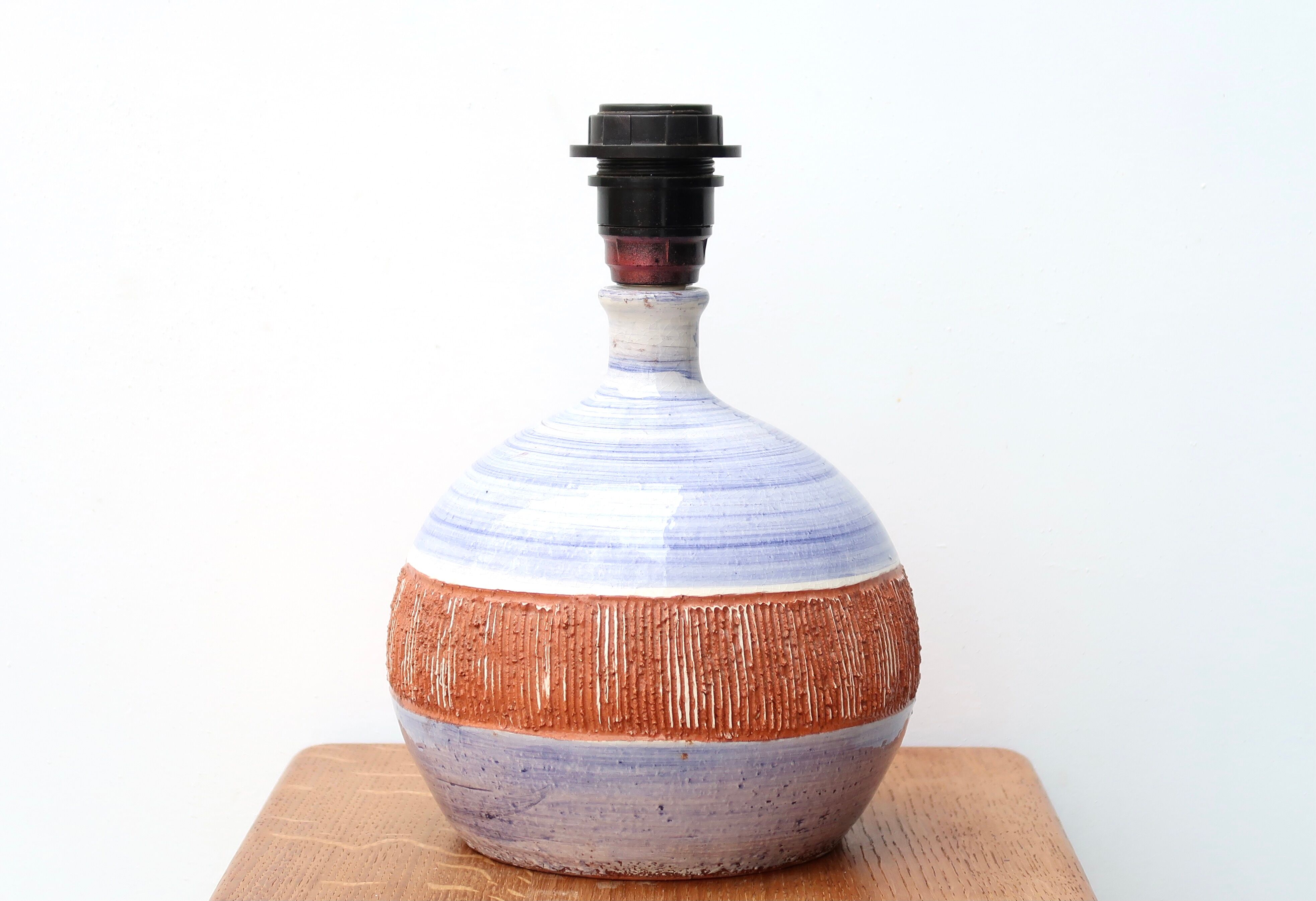 Ceramic lamp by Christian Muratore, raffia shade