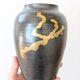 Vintage ceramic vase, black and gold, Japandi style