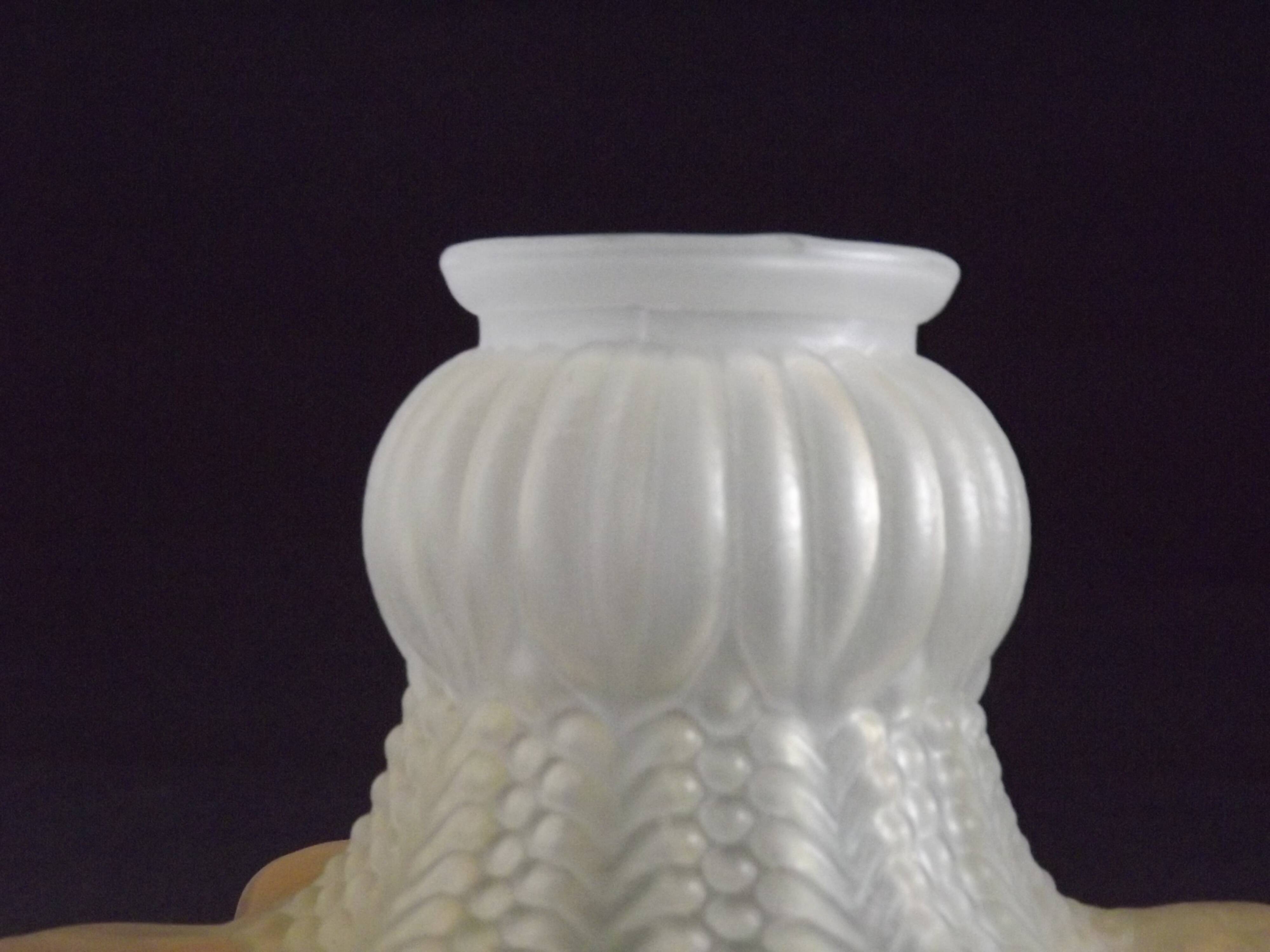 Vintage French Opaque White Glass Replacement Shade with Frilled Amber Edge