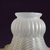 Vintage French Opaque White Glass Replacement Shade with Frilled Amber Edge