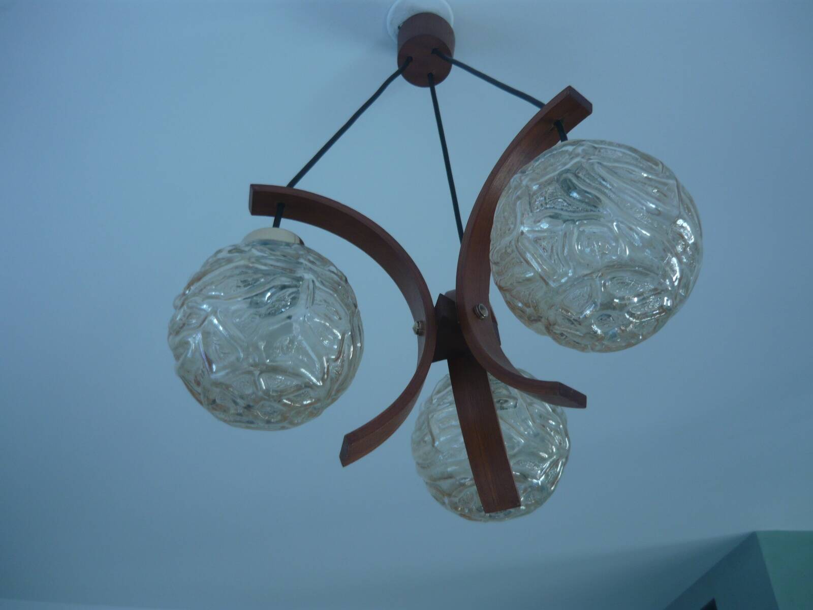 Teak chandelier 3 lights 1960s