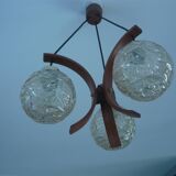 Teak chandelier 3 lights 1960s