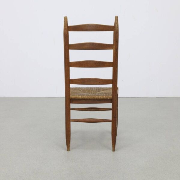 3x Chaises Échelle en Chêne et Rush, 1960s