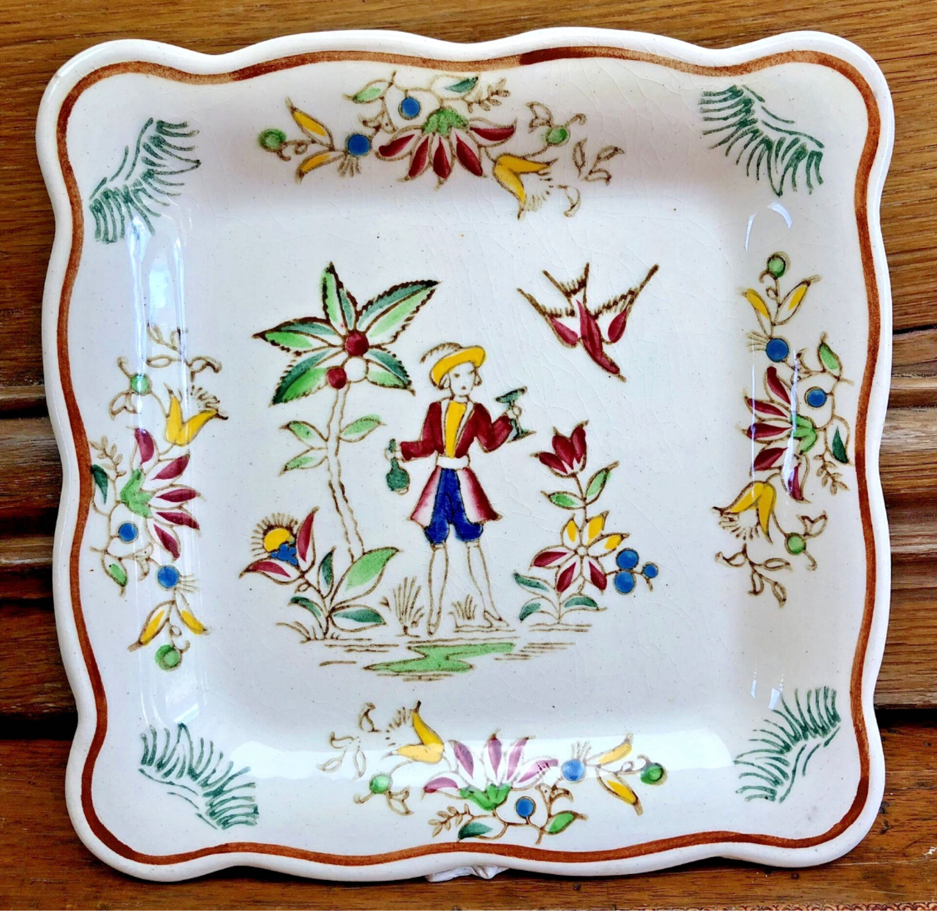 9 old square plates for cake, dessert, and aperitif from Longwy Moustier.