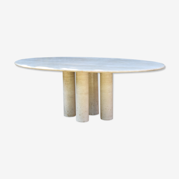 Table de Mario Bellini de salle a manger ovale en travertin Colonnata 2 des années 70