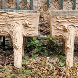 Pair of faux wood cement planters
