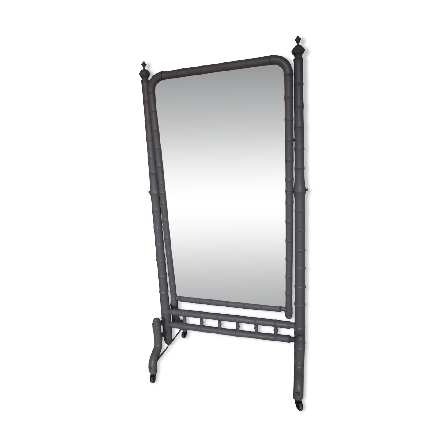 Large bamboo-style wooden cheval mirror, 19th century, Napoleonic II period.