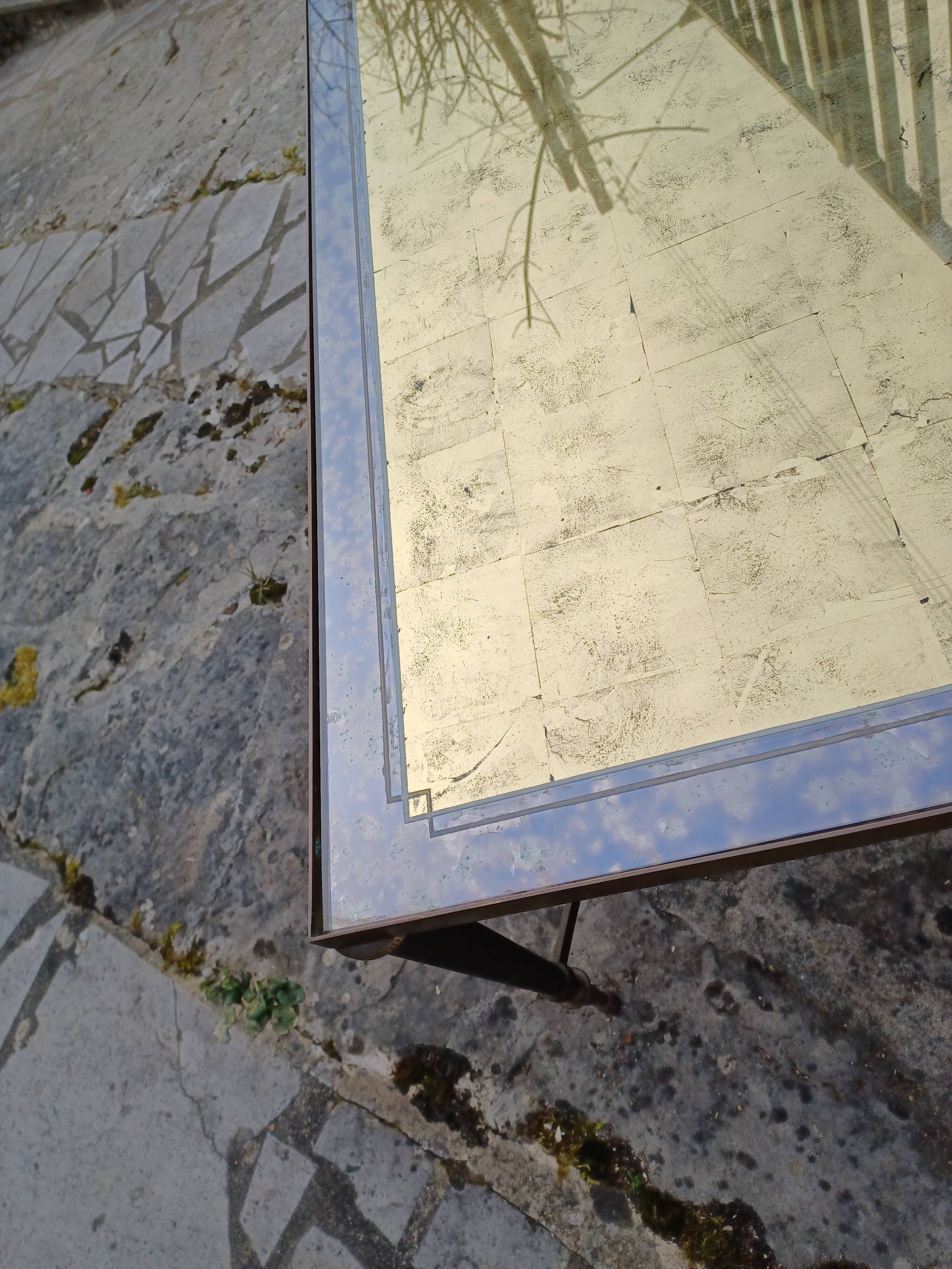 Brass and gold coffee table in the style maison bagues 70s