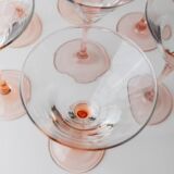 14-piece Pink Verre-et-Cristal Luminarc Martini Glass Set, 1980s Memphis Style Glassware, France Gift Idea