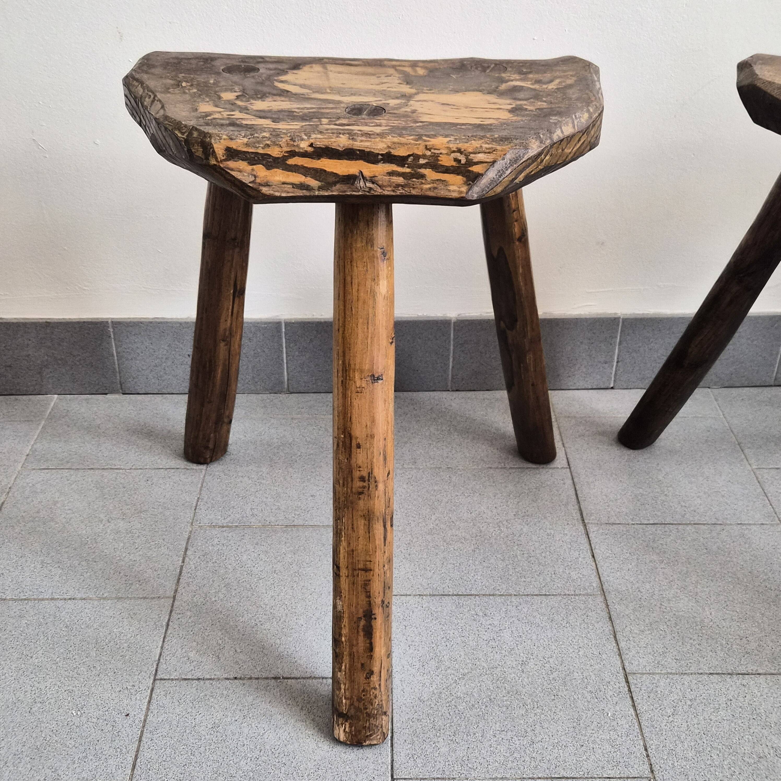 Pair of vintage brutalist stools from the 1970s.