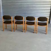 Set of 4 vintage chairs from the 70s/80s – Brown chocolate wood and fabric