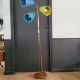 1950s three-light floor lamp with coloured shades