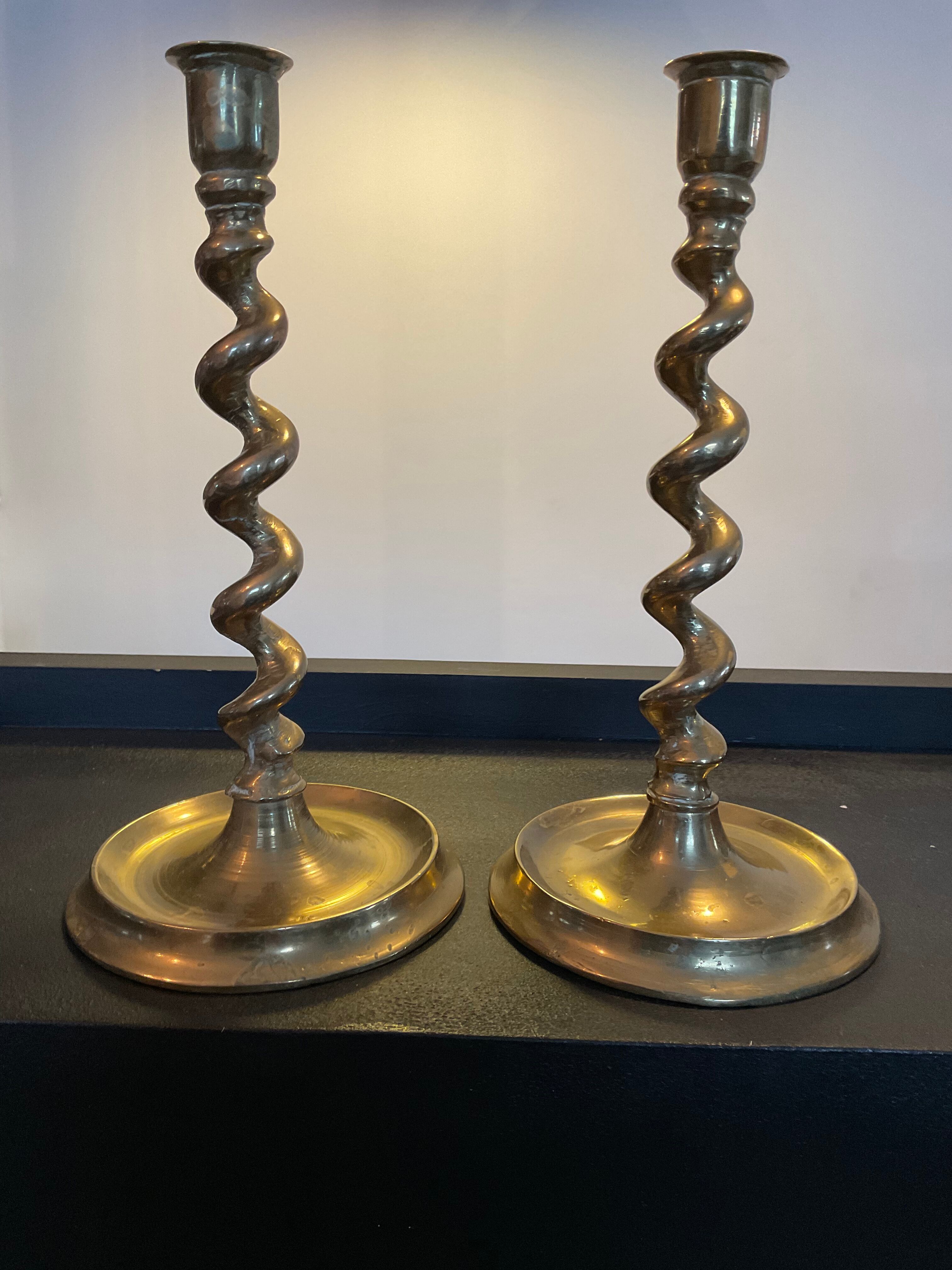 Pair of bronze torch candlesticks 1900