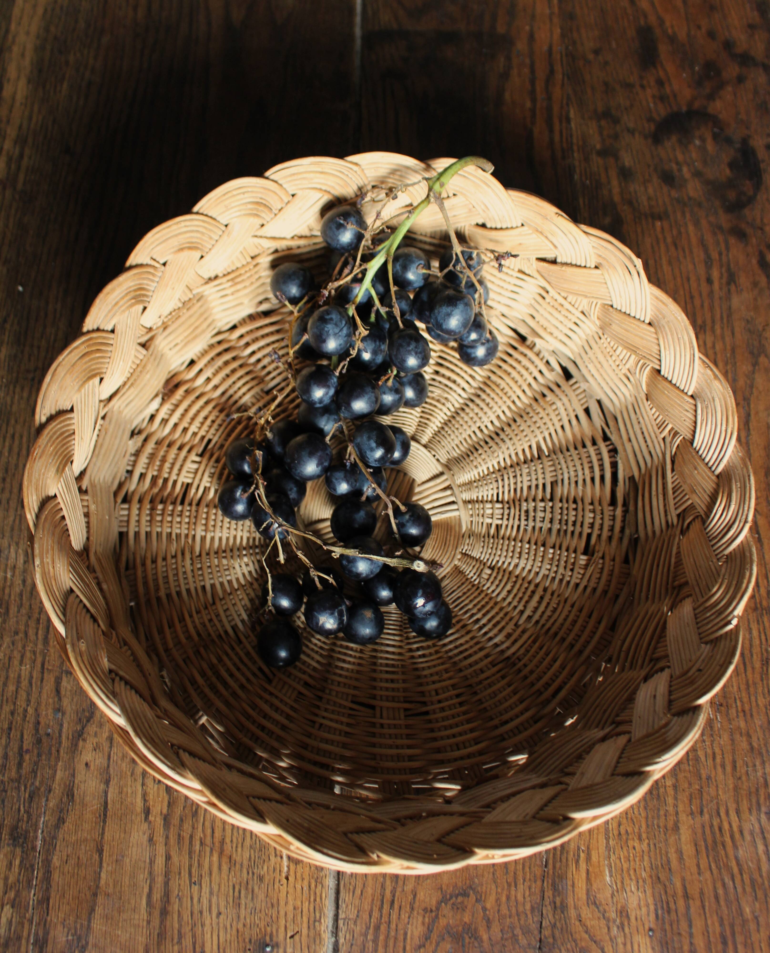 Round wicker basket vintage weaving