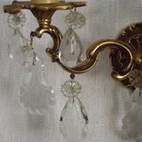 Pair of French Vintage Double Bronze Crystal Wall Lights with Acanthus Detail