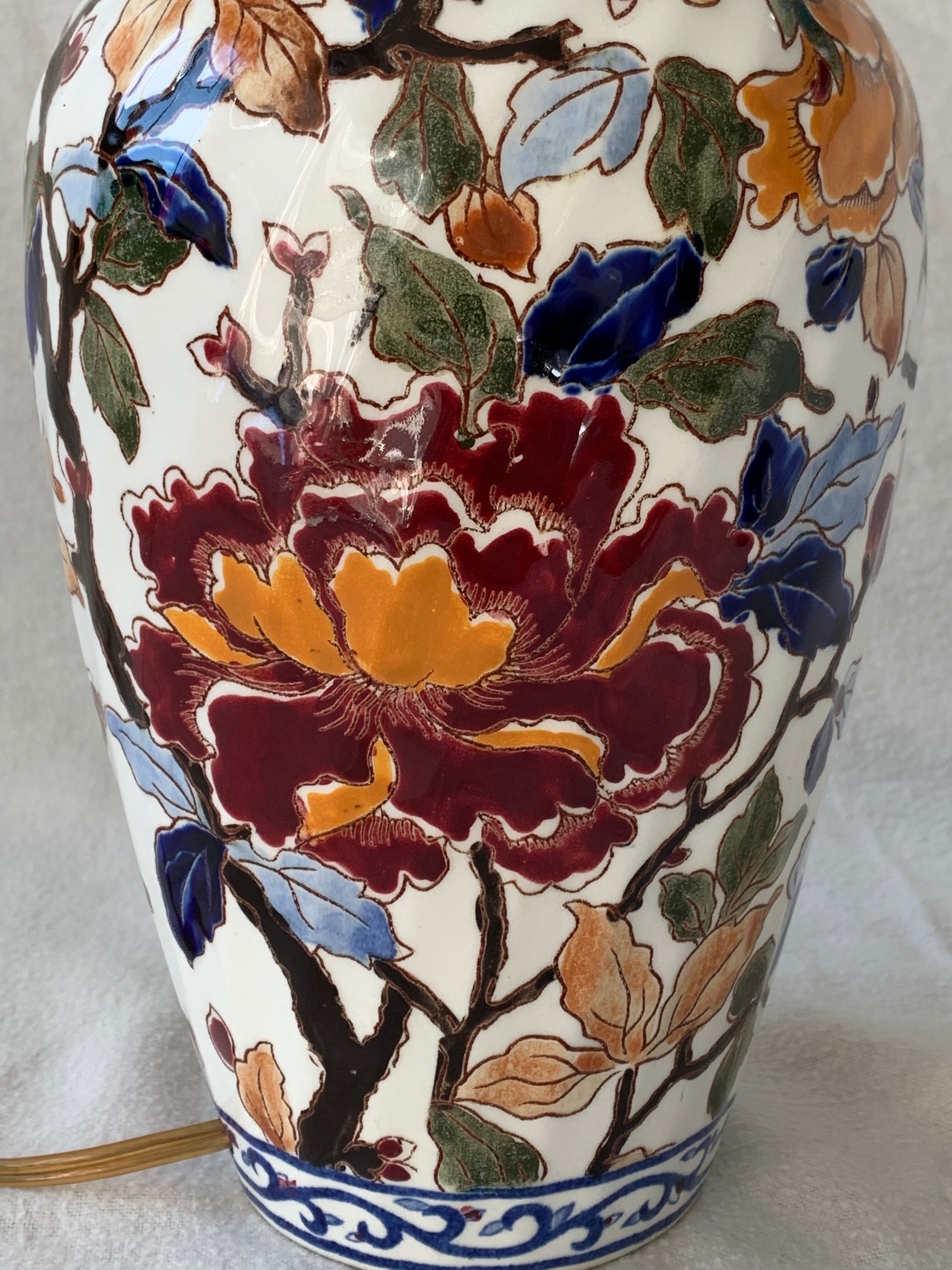 Gien Peonies 1960 multicoloured and floral lamp foot